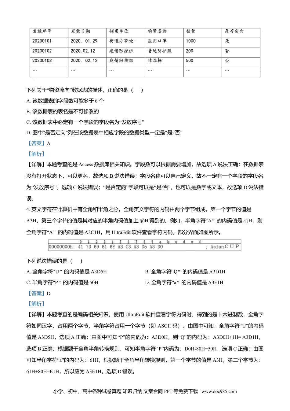 【免费下载】2021年01月浙江信息技术真题（解析版）.doc