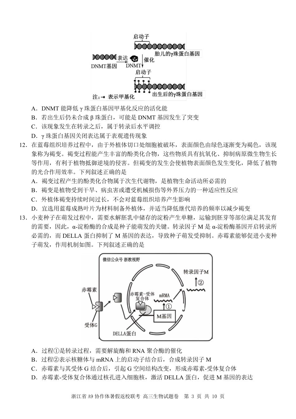 高三生物试题｜25届A9协作体返校考.pdf