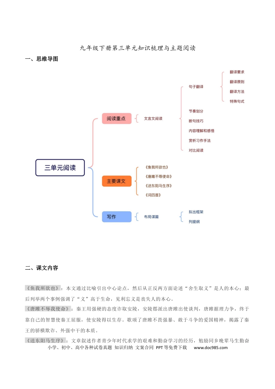 九年级下册第三单元知识梳理与主题阅读(教师版）.docx
