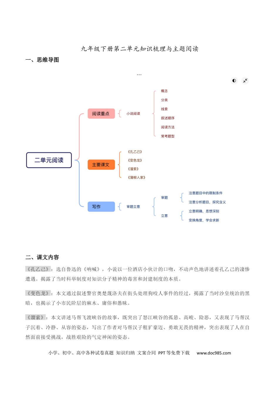 九年级语文下册第二单元：小说阅读(学生版）.docx