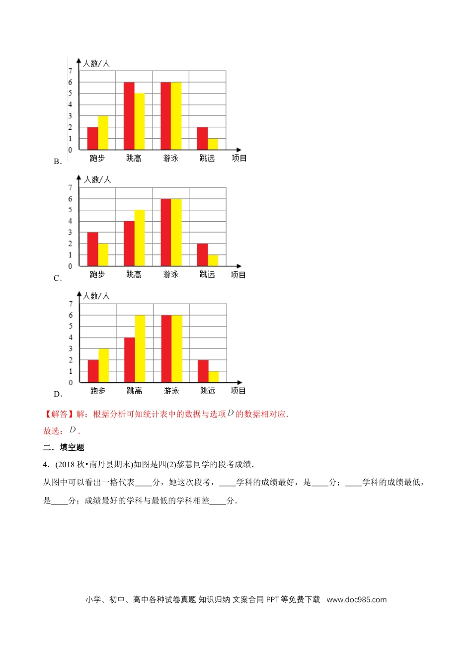 四年级数学上册 （提高版）第7章《条形统计图》单元培优拔高测评试题（教师版含解析）.docx