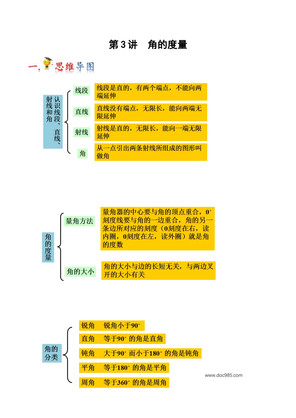 四年级数学上册 第3讲 角的度量（教师版含解析）.docx