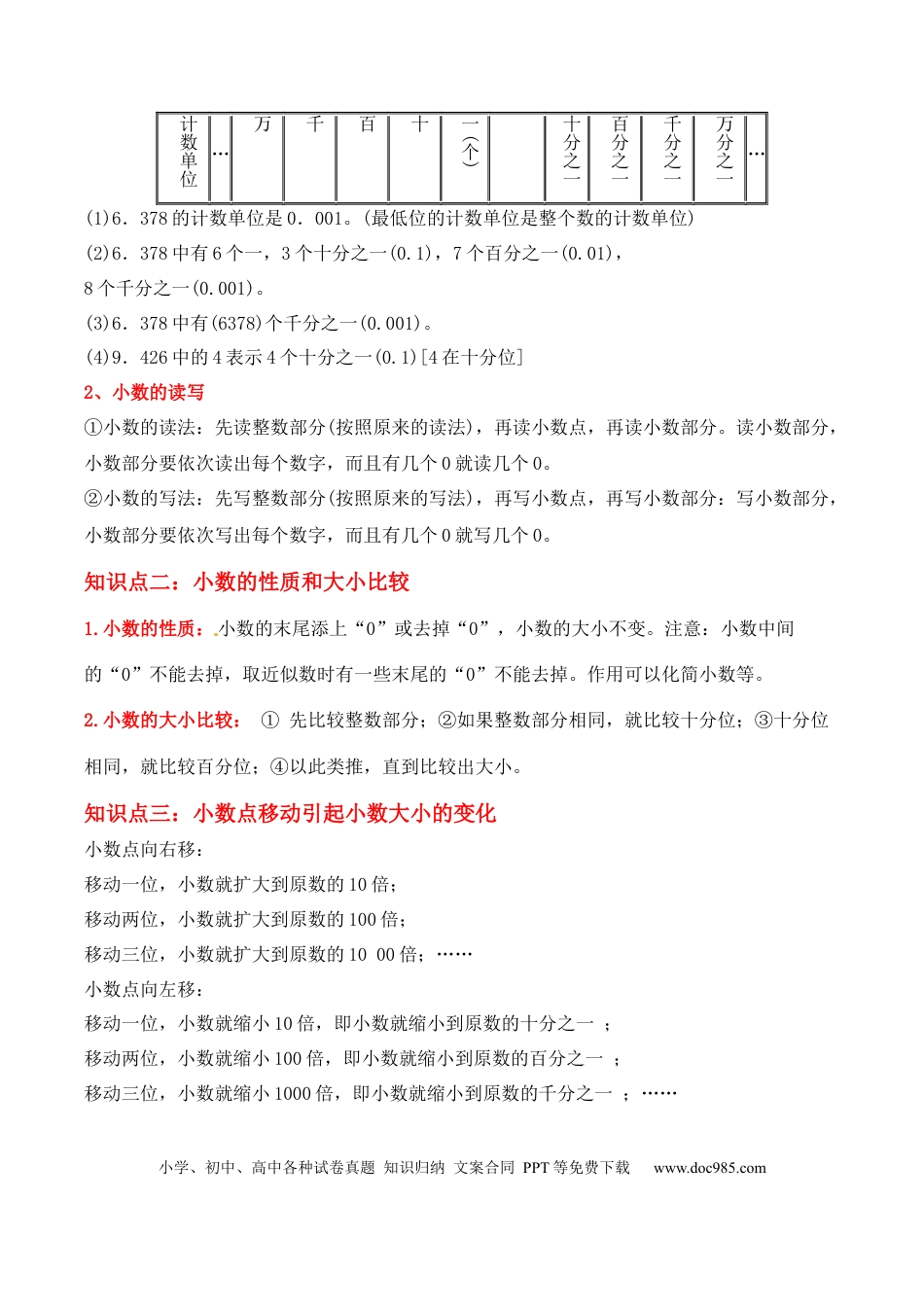 四年级数学下册 第4讲 小数的意义和性质(学生版）（知识梳理+典例分析+举一反三+阶梯训练）人教新课标版.docx