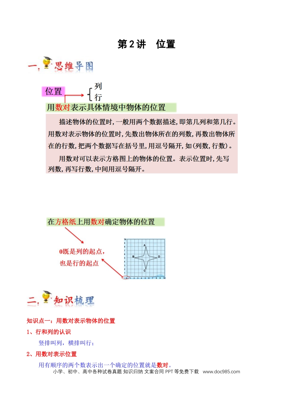 五年级数学上册 第2讲 位置（教师版含解析）.docx