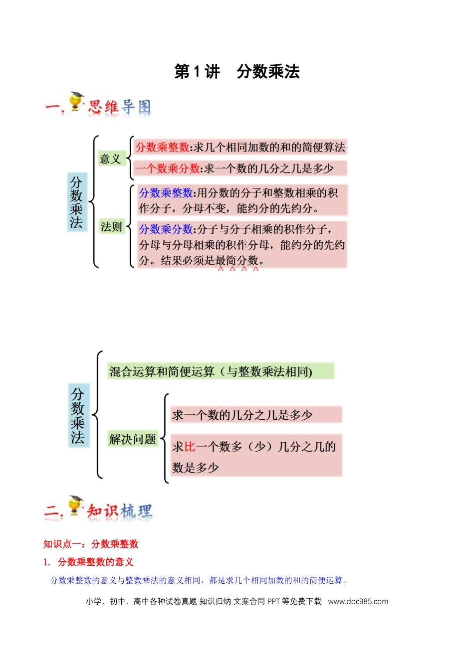六年级数学上册 第1讲 分数乘法（教师版含解析）.docx