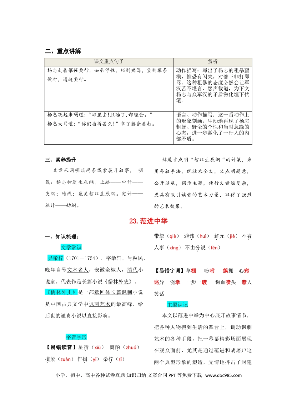 九年级上册语文  第六单元  知识总结.doc