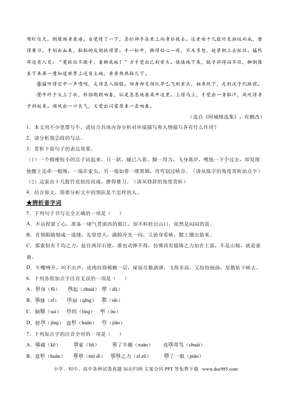 九年级下册语文  7   溜索.doc
