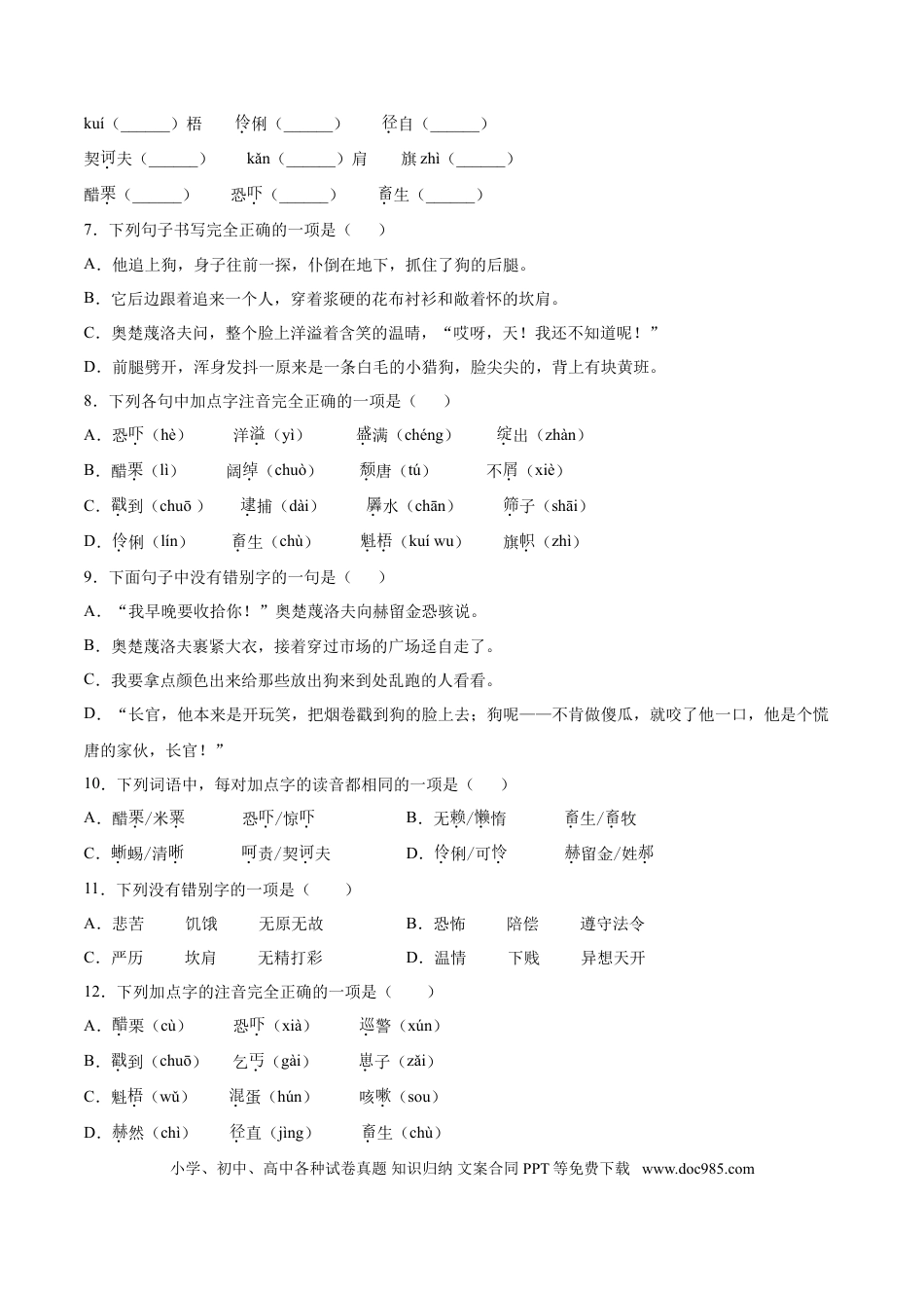 九年级下册语文  6   变色龙.doc