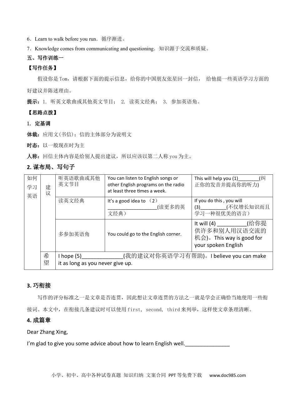 九年级英语 专题01 九全Unit 1 写作主题：学习能力（人教版）.docx