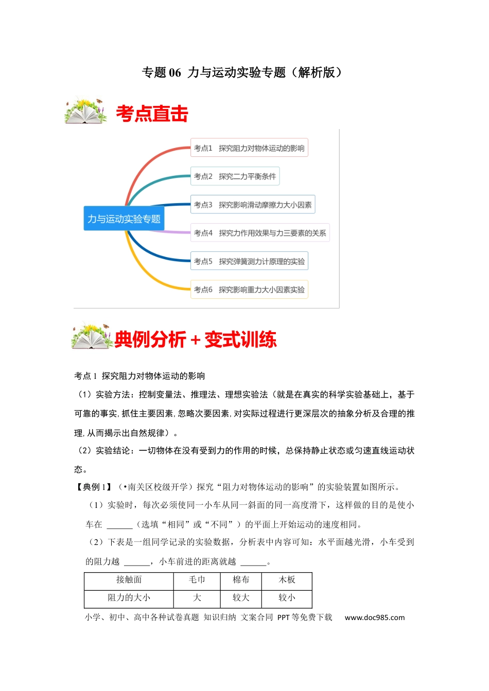 八年级物理下册 专题06  力与运动实验专题（解析版）.docx