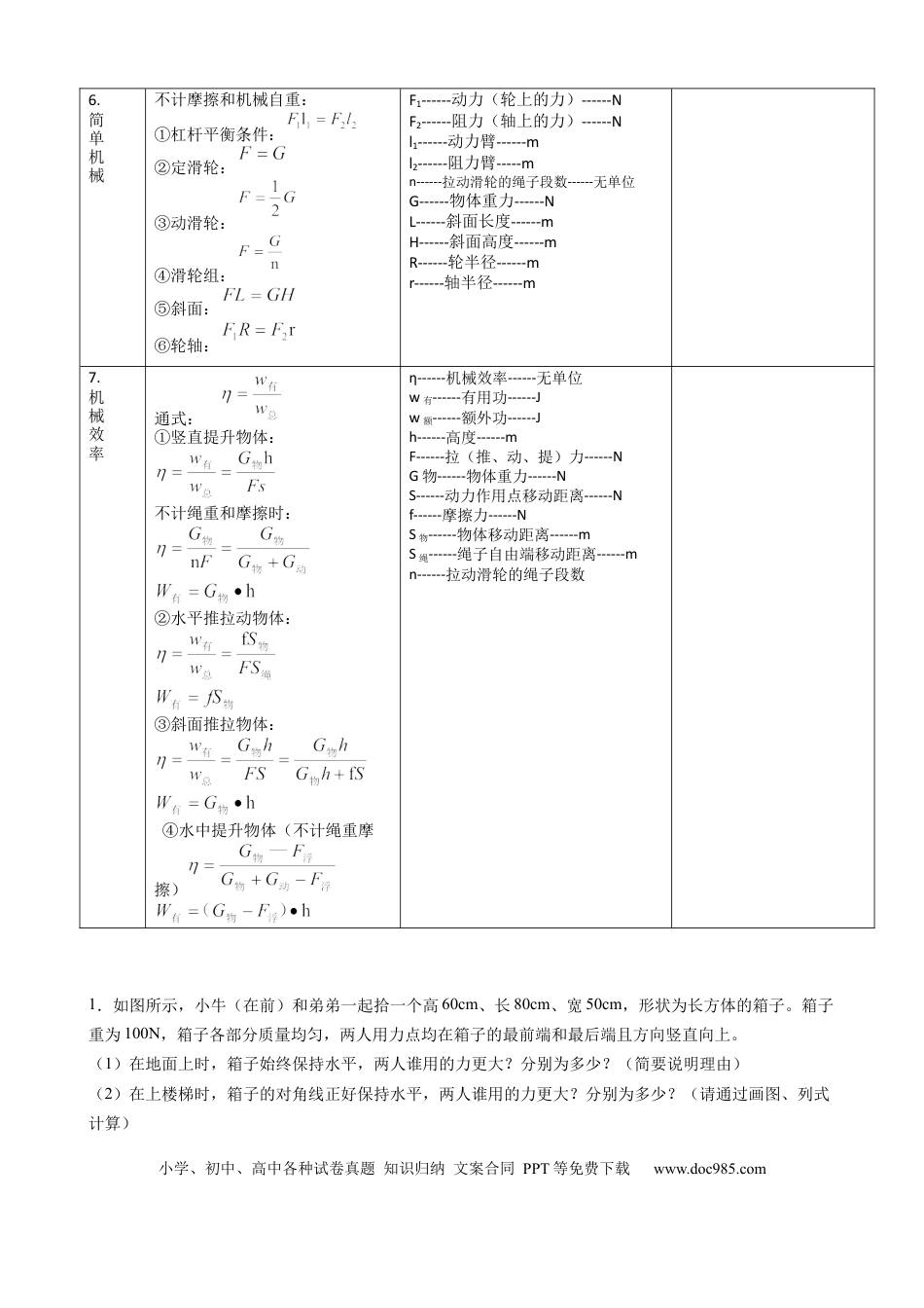 八年级物理下册 计算题02B  简单机械的综合计算（含答案详解）.docx