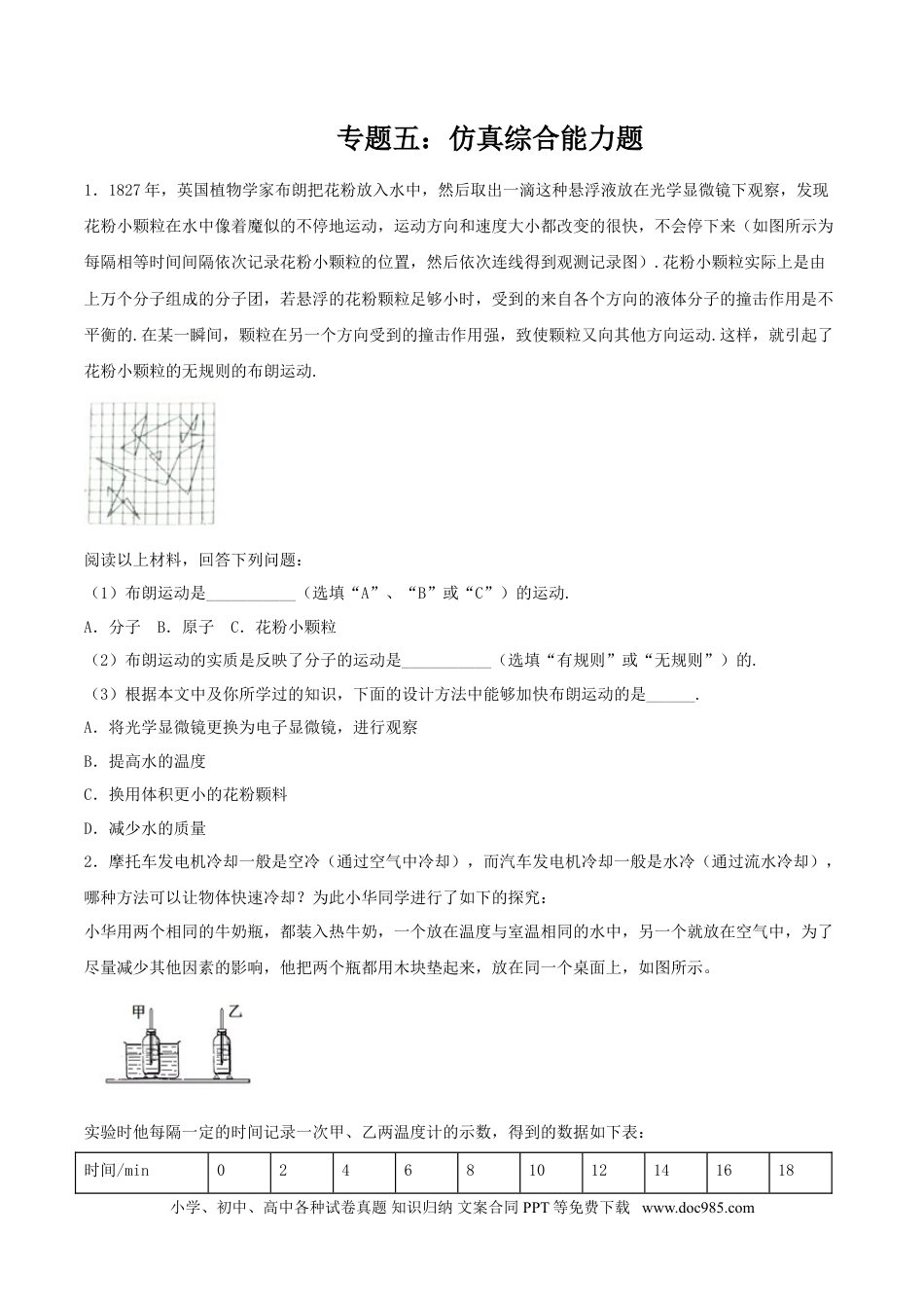 九年级物理  专题五  仿真综合能力题（人教版）.doc