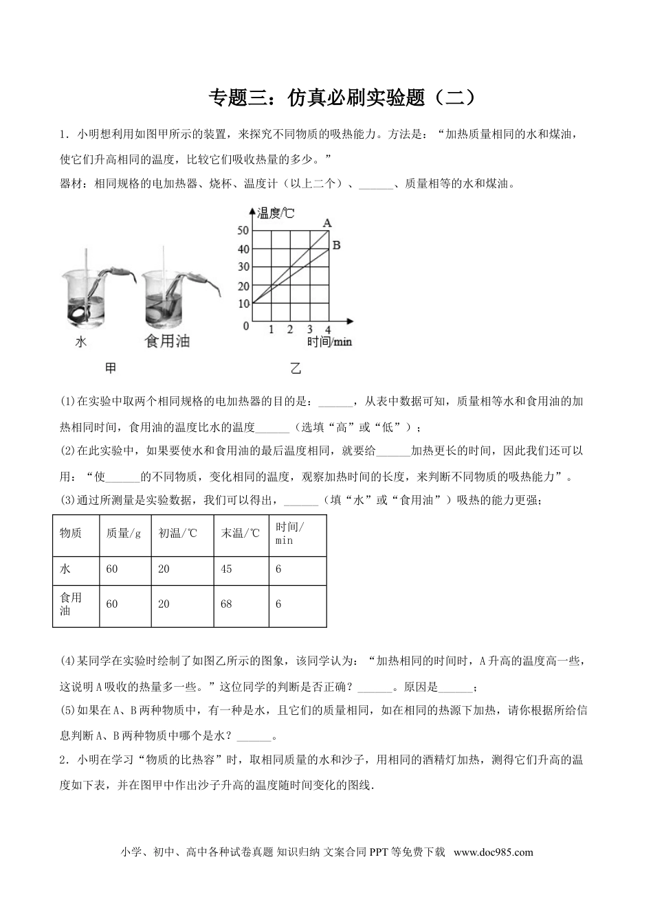 九年级物理  专题三  仿真必刷实验题(二）（人教版）.doc