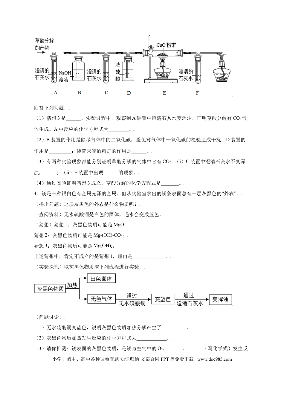 九年级化学上册专练06（精选探究10题）（原卷版）.doc