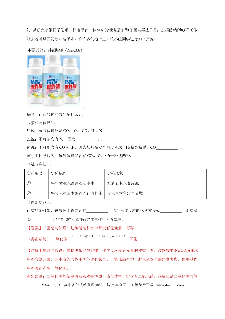 九年级化学上册专练06（精选探究10题）（解析版）.doc
