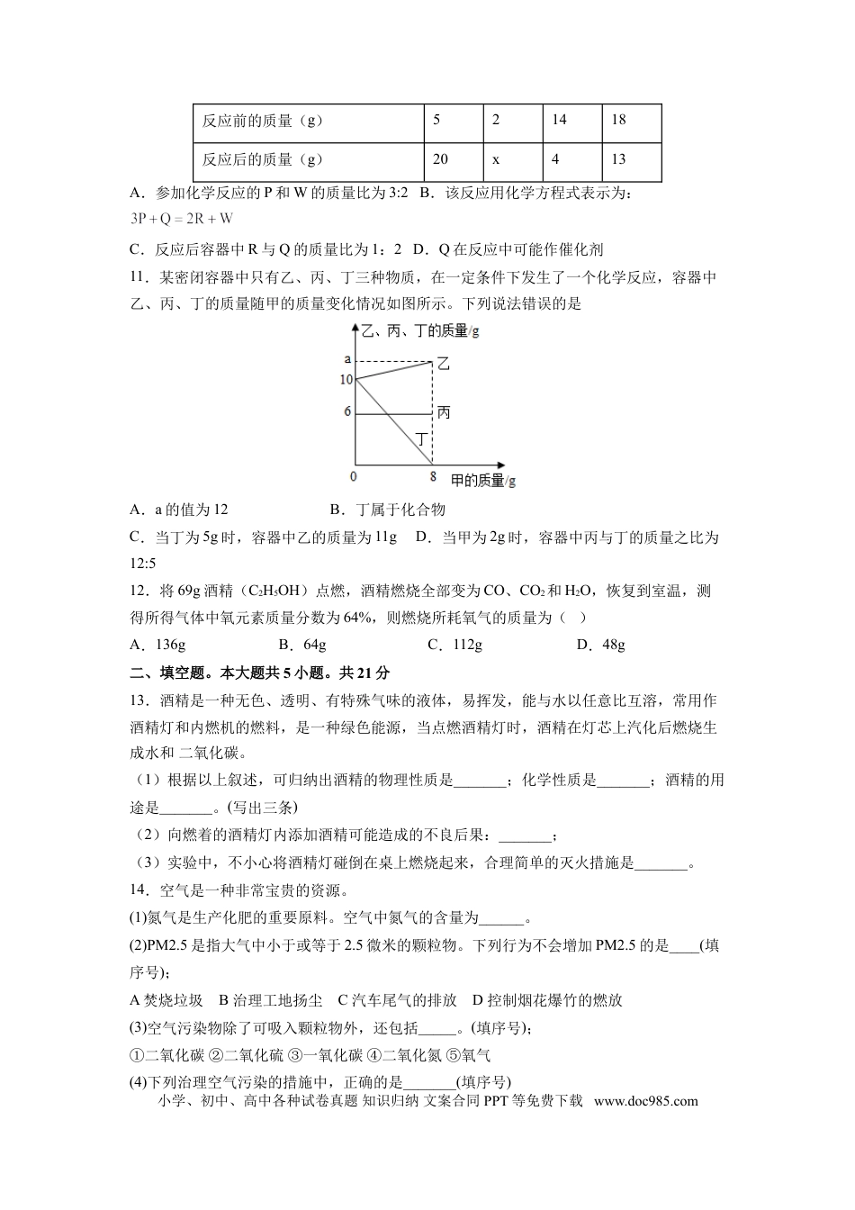 九年级化学上册期中综合检测（第1～5单元 ）（基础过关）（人教版）（原卷版）.doc