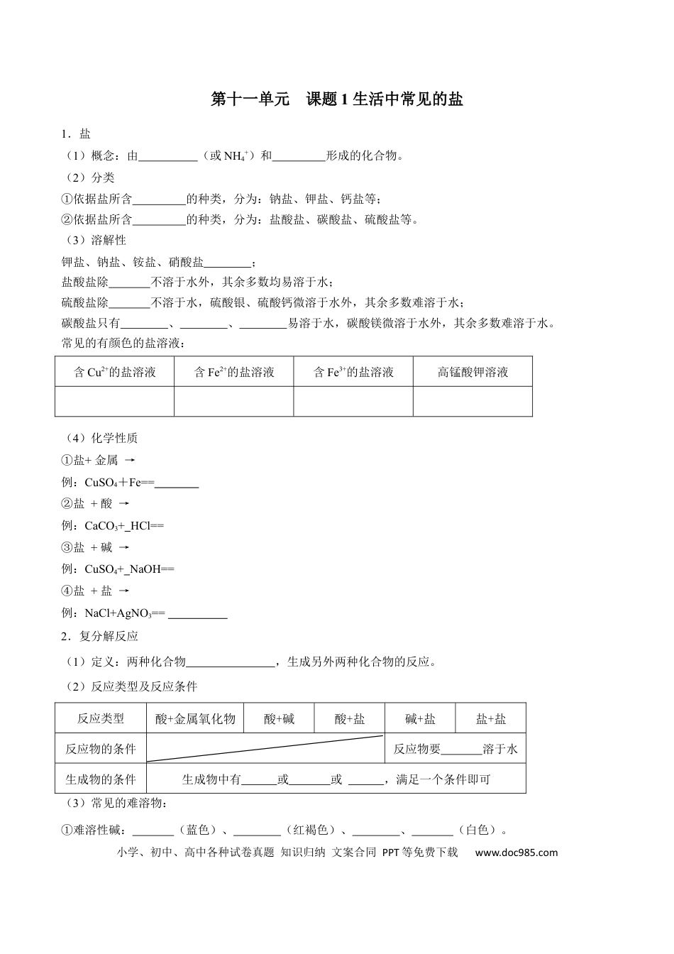 九年级化学下册第十一单元 盐 化肥（人教版）（测试版）.docx