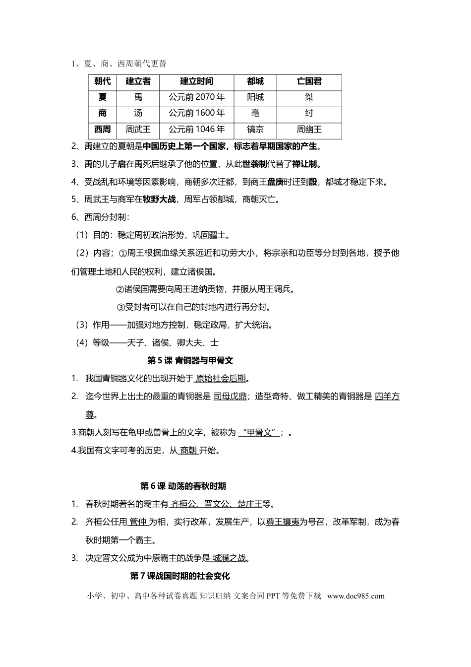 人教版七年级历史上册期末复习知识点汇总.doc