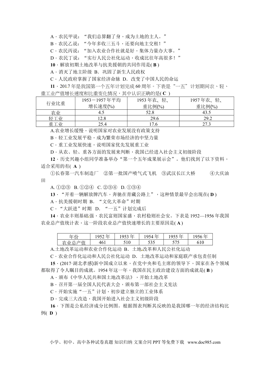 八年级下册历史第一、二单元测试题.doc