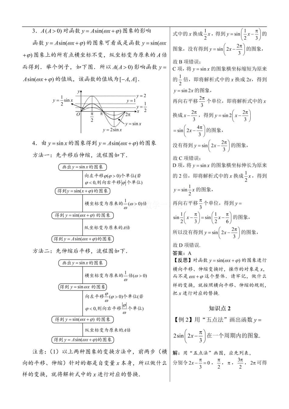 高一数学 第9节 函数y=Asin(ωx+φ)（方法册+习题册）.pdf