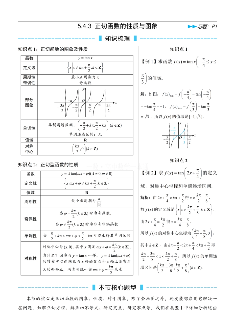 高一数学 第5节 正切函数的性质与图象（方法册+习题册）.pdf