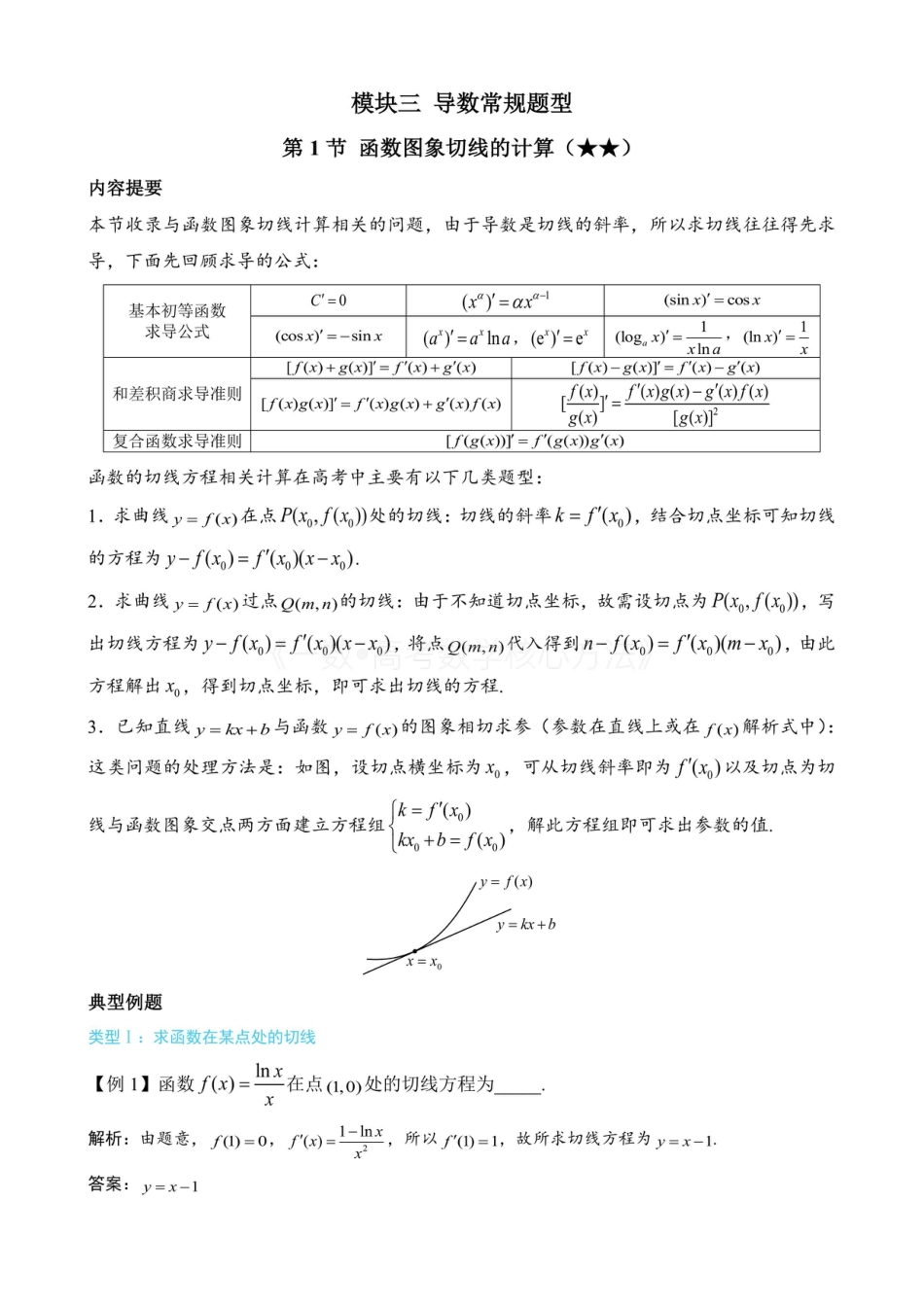 高一数学 第1节 函数图象切线的计算（没答案）.pdf