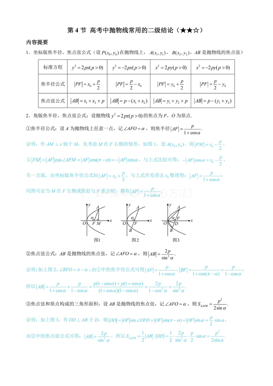 高一数学 第4节 高考中抛物线常用的二级结论(无答案).pdf