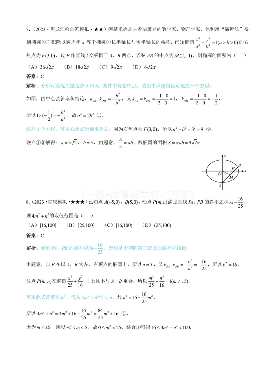 高一数学 第4节 高考中椭圆常用的二级结论(有答案).pdf