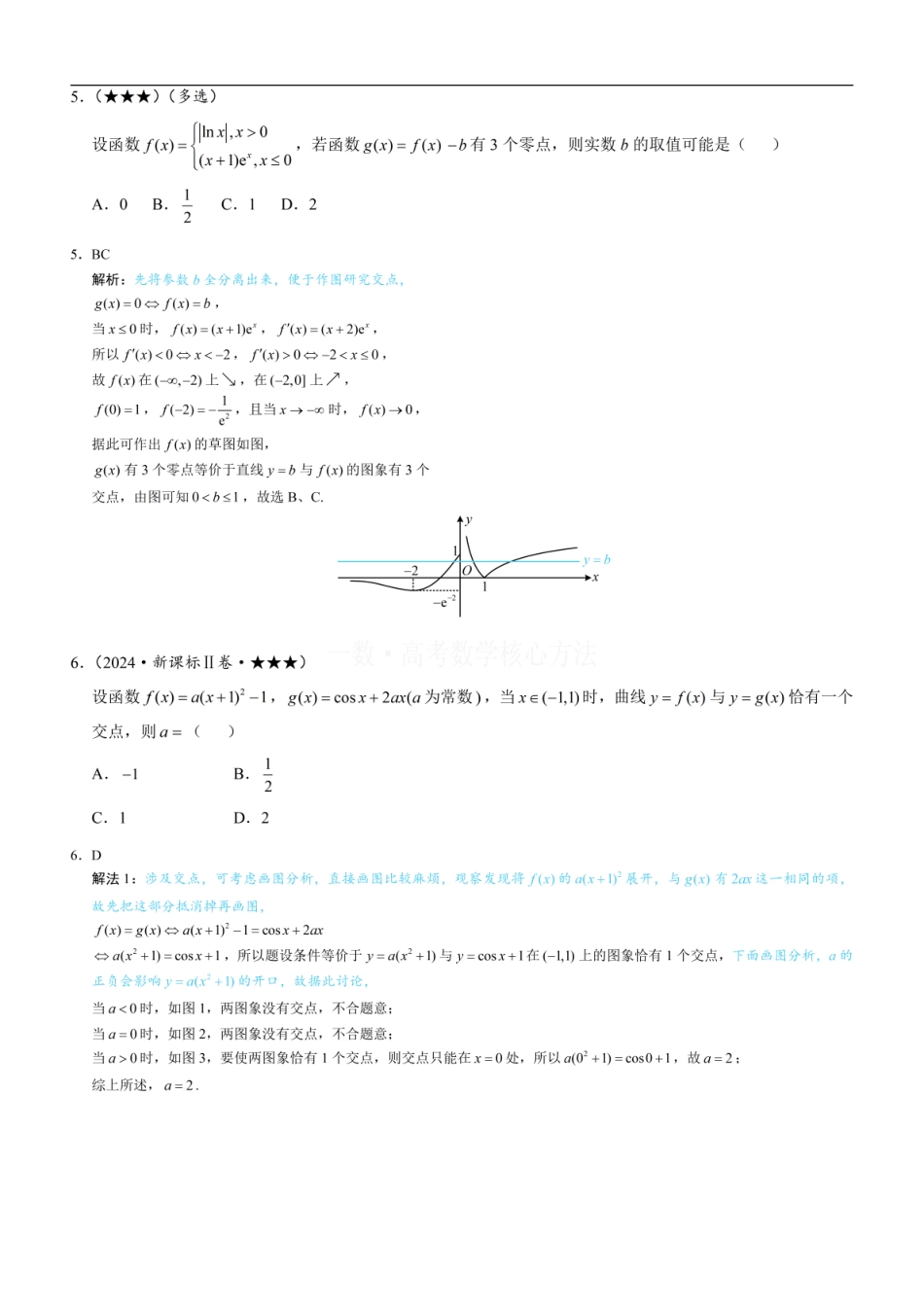 高一数学 第2节 函数零点小题策略：含参：练习册答案+解析.pdf