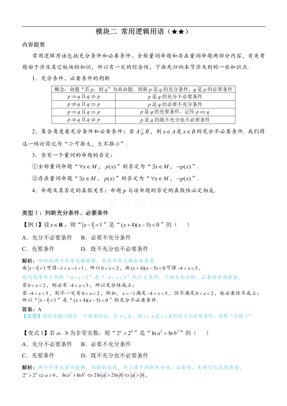 高一数学 第1节 常用逻辑用语：方法册+练习册.pdf
