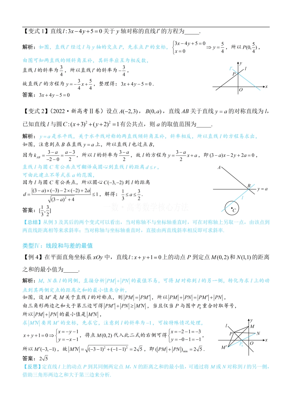 高一数学 第3节 直线相关的对称问题：方法册+练习册.pdf