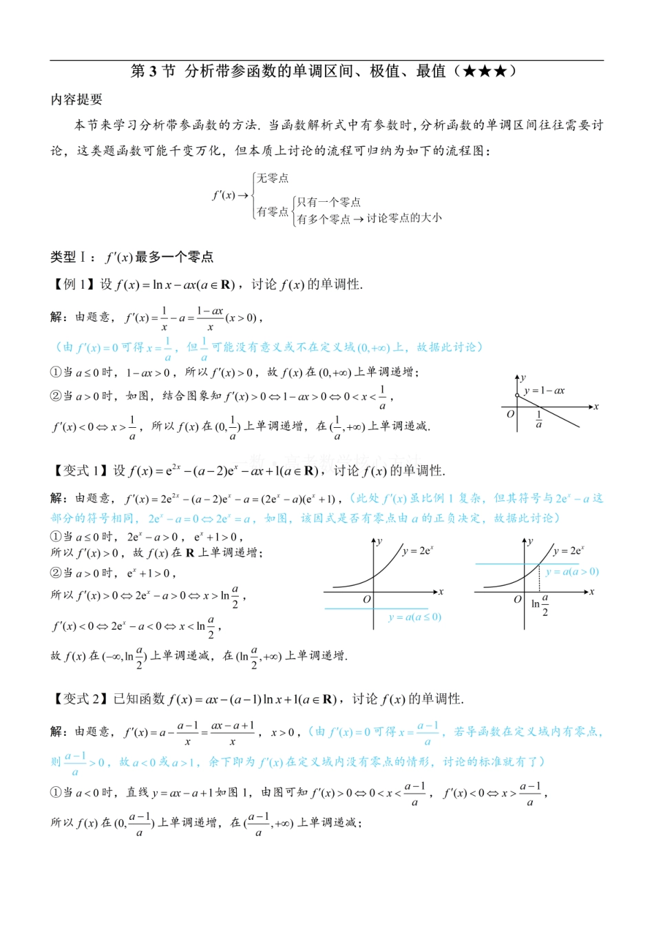 高一数学 第3节 分析带参函数的单调区间、极值、最值：方法册+练习册 (1).pdf