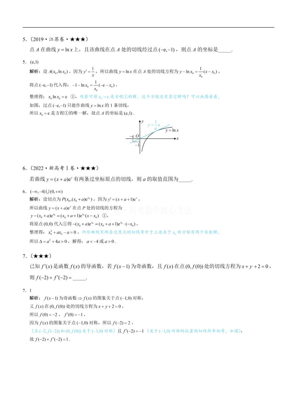 高一数学 第1节 函数图象切线的计算：练习册答案+解析 (1).pdf