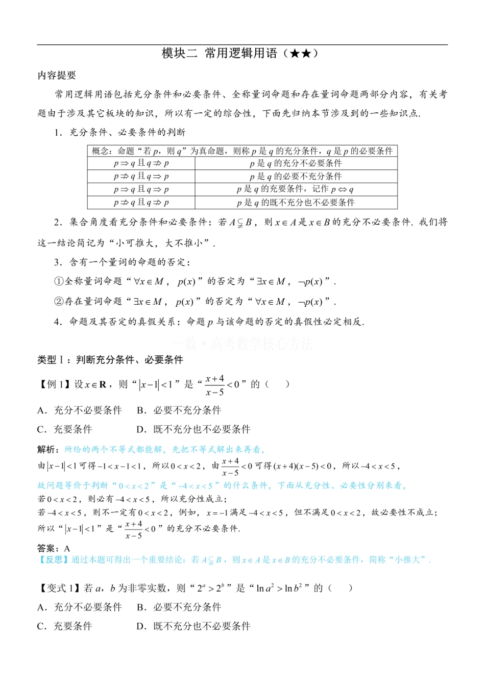 高一数学 第1节 常用逻辑用语：方法册+练习册 (1).pdf