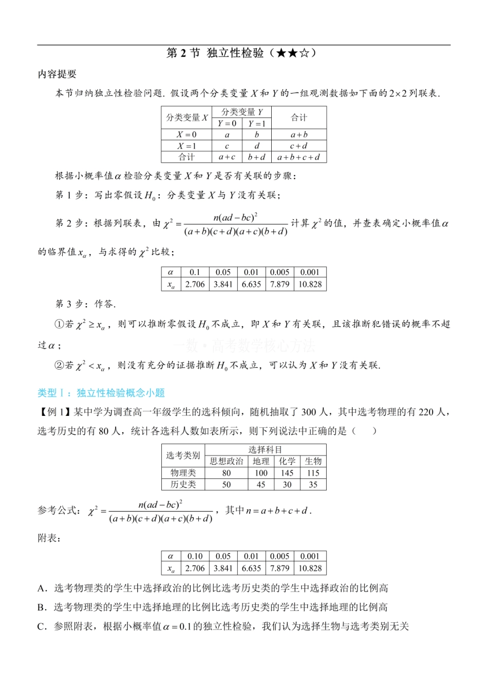 高一数学 第2节 独立性检验：方法册+练习册 (1).pdf