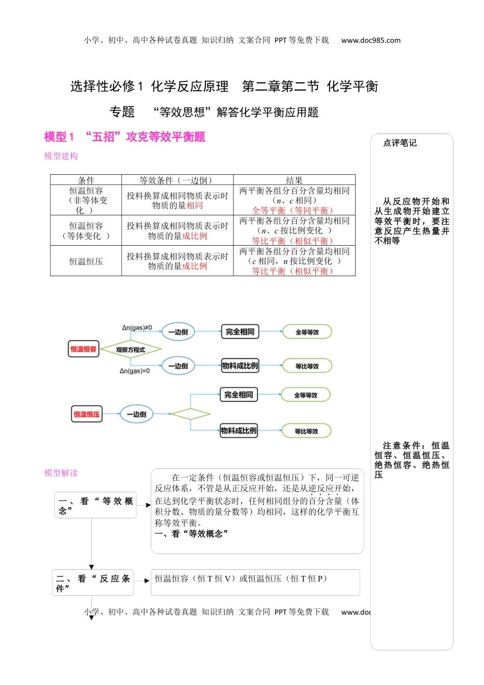 第二章第二节 化学平衡-- 等效思想解答化学平衡应用题 专题 讲义 2022-2023学年高二上学期化学人教版（2019）选择性必修1.docx