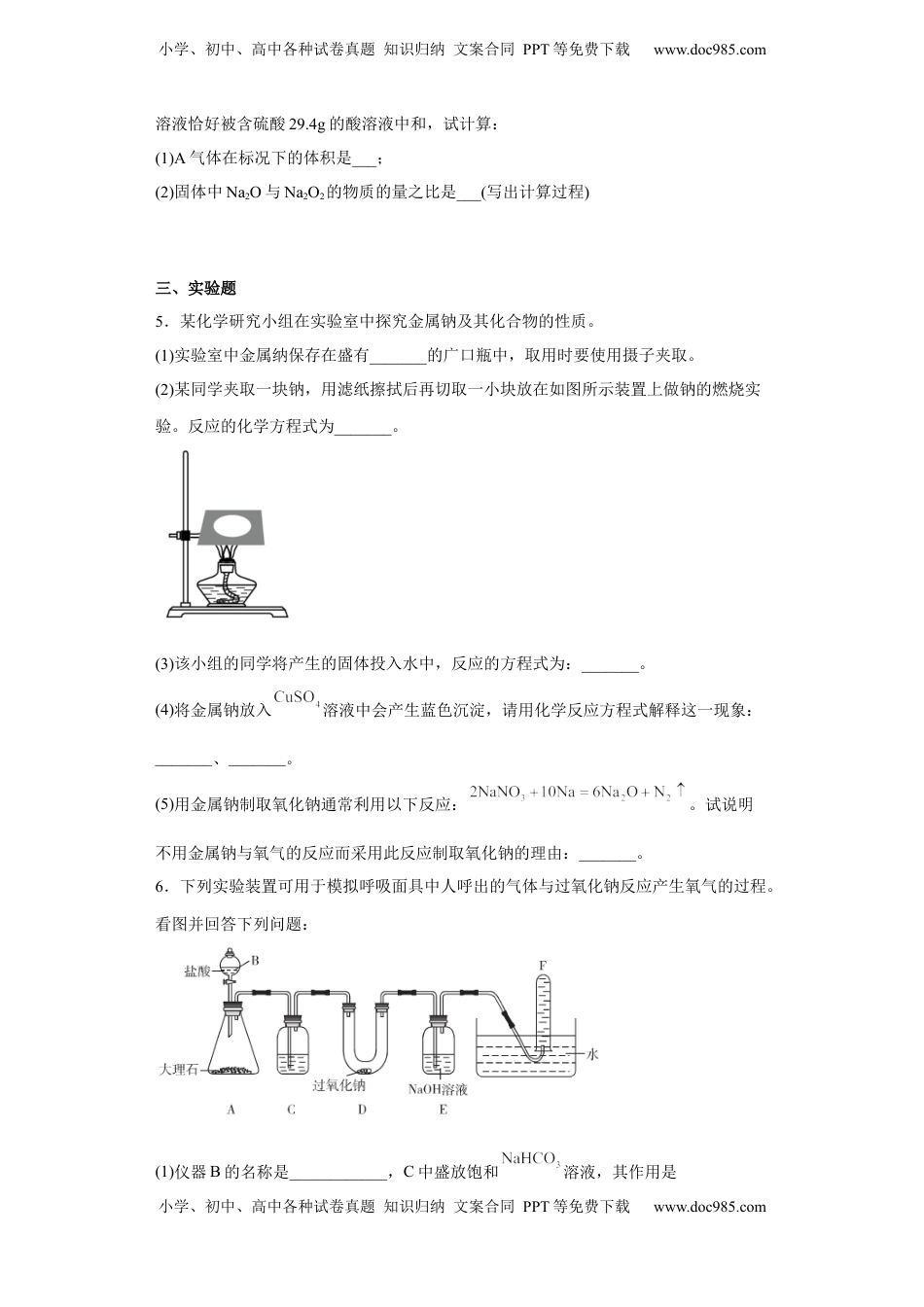第二章海水中的重要元素第一节钠及其化合物  课时练习 2022-2023学年上学期高一化学人教版（2019）必修第一册.docx