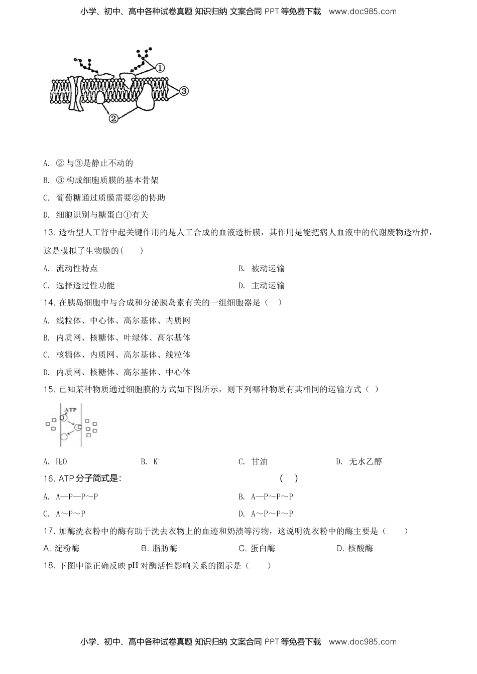 精品解析：江苏省南京市外国语学校高一上生物期末生物试题（原卷版）.doc