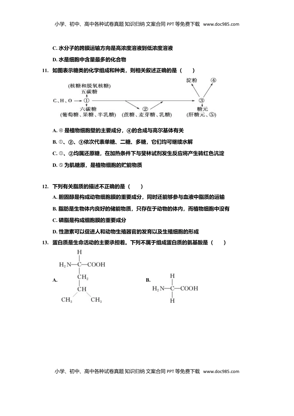 山东省淄博第一中学高一上学期期中模块考试生物试题.doc