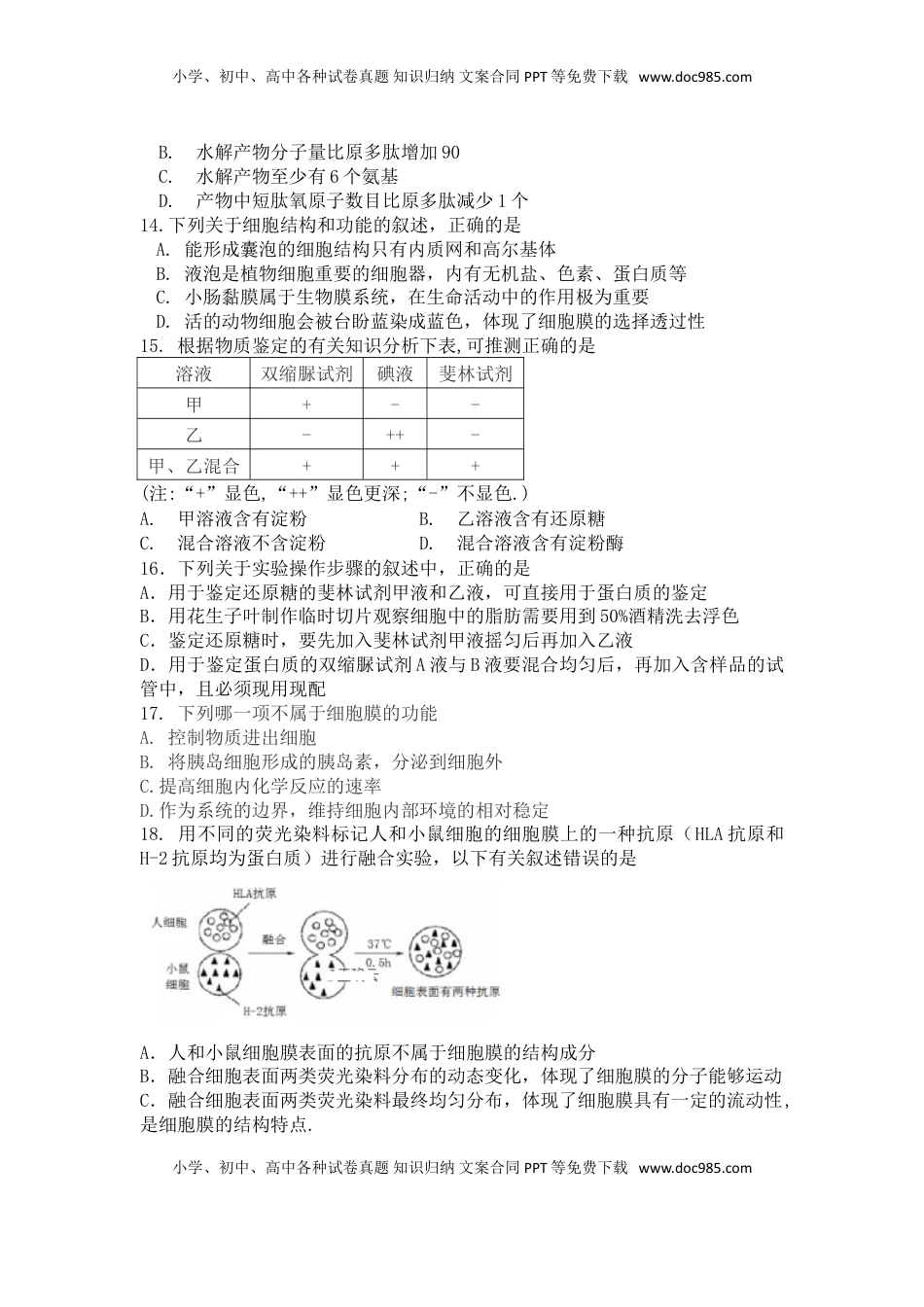 2022-2023年辽宁省六校协作体高一上学期期中考试生物试卷.doc