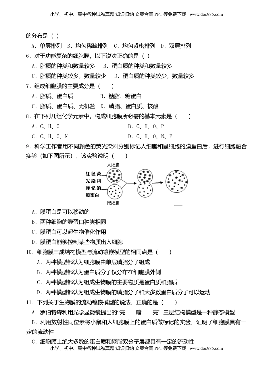 3.1 细胞膜的结构和功能 练习 【新教材】人教版（2019）高中生物必修一.doc