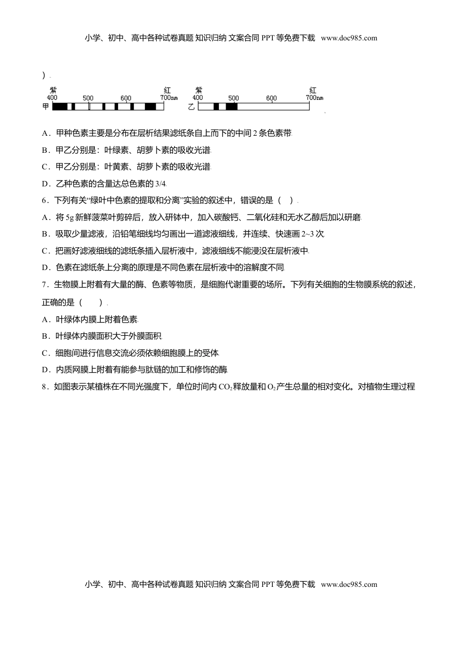 5.4  光合作用与能量转化-高一生物课后培优练（人教版2019必修1）（原卷版）.doc