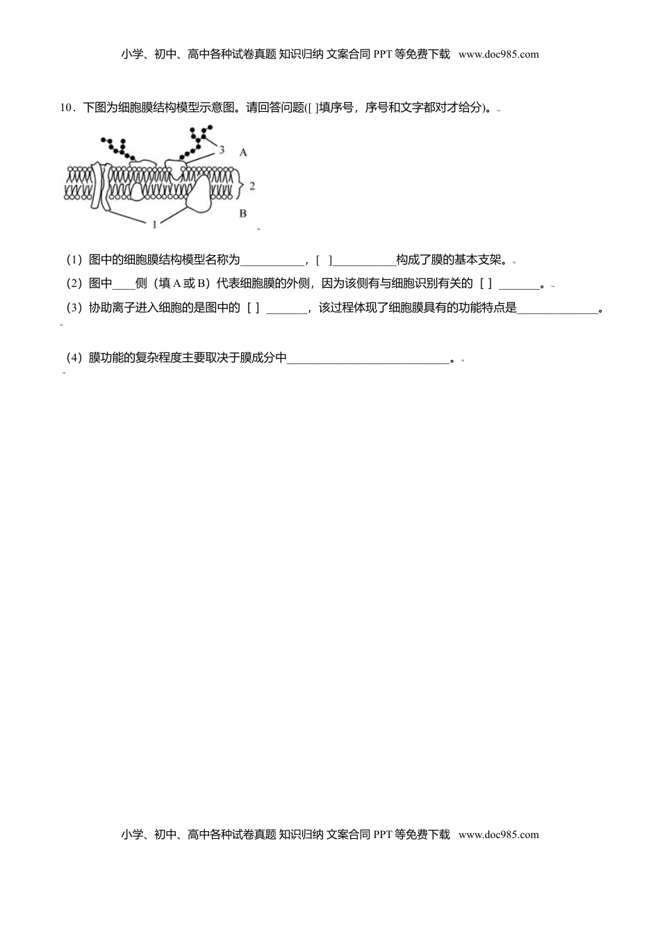 3.1  细胞膜的结构和功能-高一生物课后培优练（人教版2019必修1）（原卷版）.doc