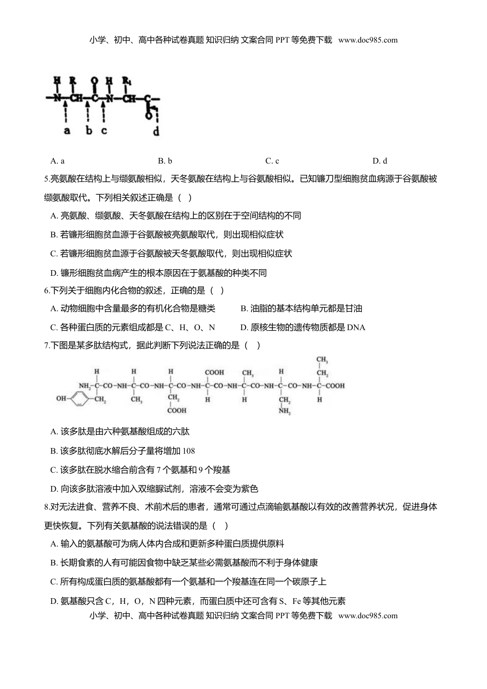 2.4  蛋白质是生命活动的主要承担者-高一生物课后培优练（人教版2019必修1）（原卷版）.doc