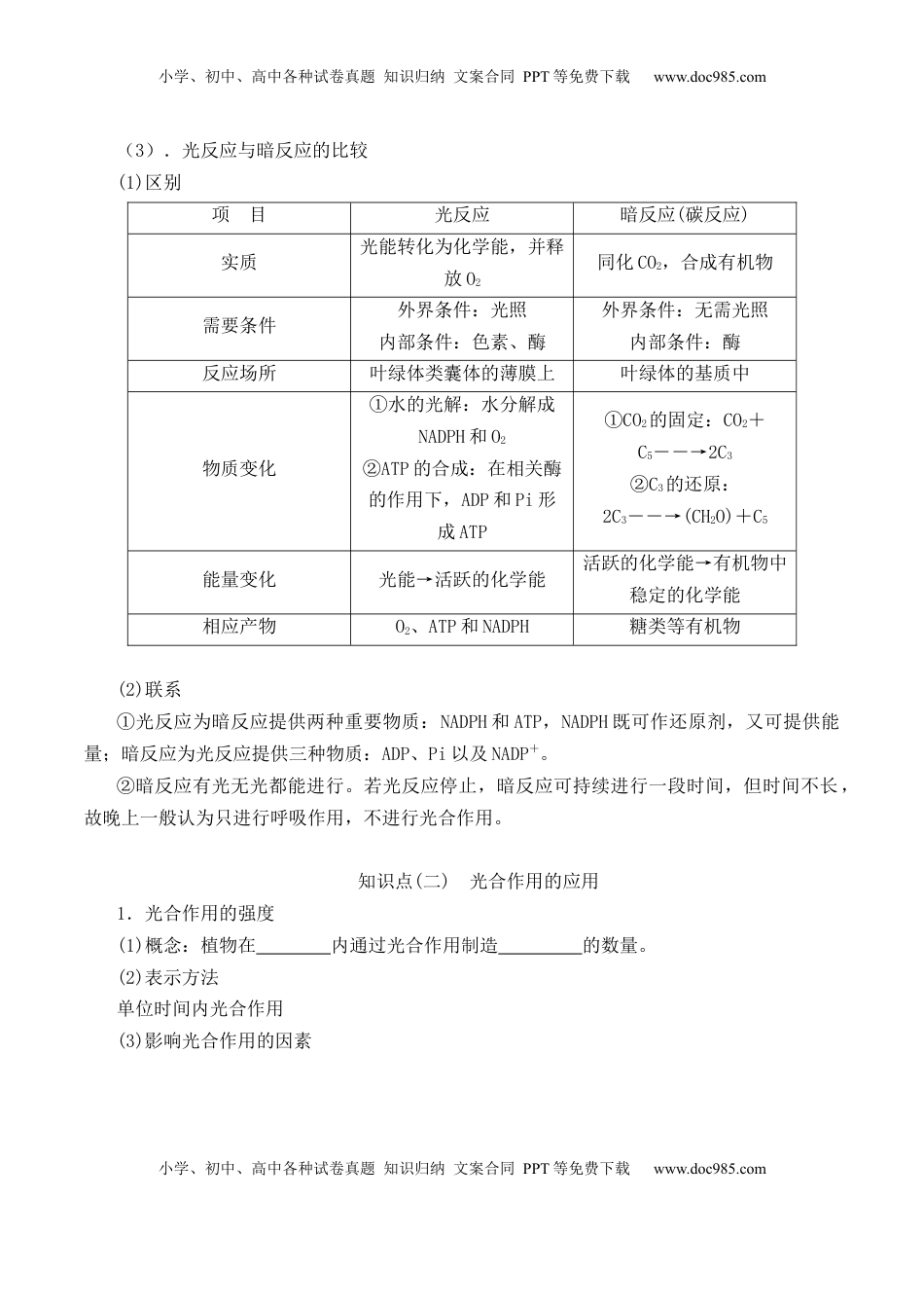 5.4.2 光合作用的原理和应用-2022-2023学年高一生物上学期课后培优分级练（2019人教版必修1）（原卷版）.docx
