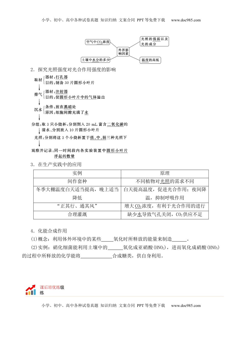 5.4.2 光合作用的原理和应用-2022-2023学年高一生物上学期课后培优分级练（2019人教版必修1）（原卷版）.docx