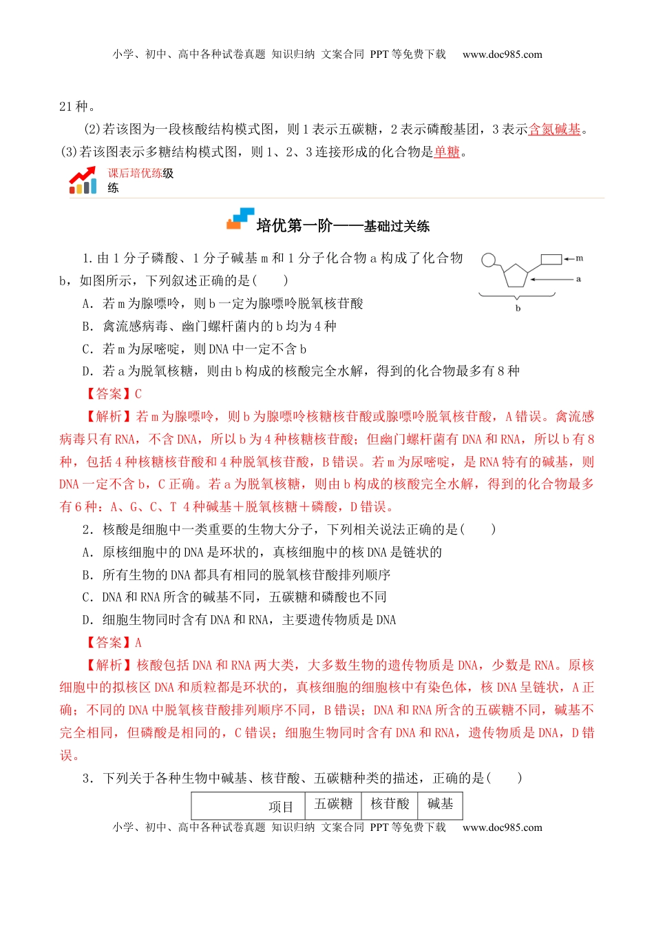 2.5 核酸是遗传信息的携带者- 2022-2023学年高一生物上学期课后培优分级练（2019人教版必修1）（解析版）.docx