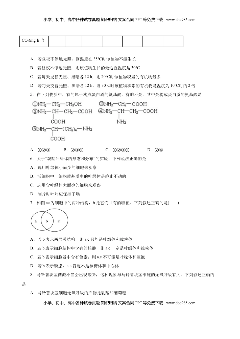 2019人教版必修1期末（B卷 滚动提升检测）-2021年高考生物一轮复习单元滚动双测卷（新高考地区专用）（原卷版）.doc