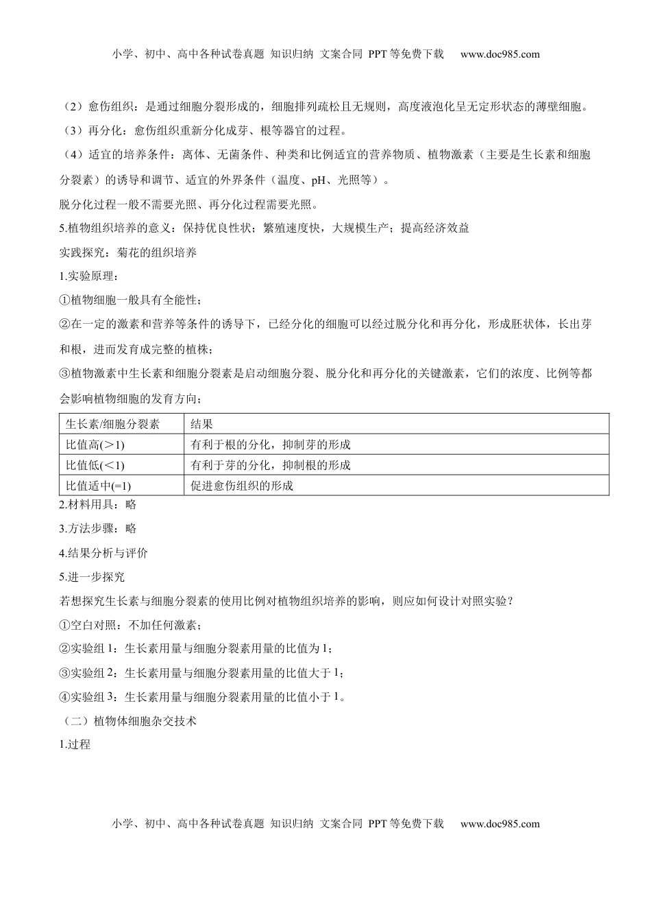 2.1 植物细胞工程-2022-2023学年高二生物课后培优分级练（人教版2019选择性必修3）（解析版）.docx