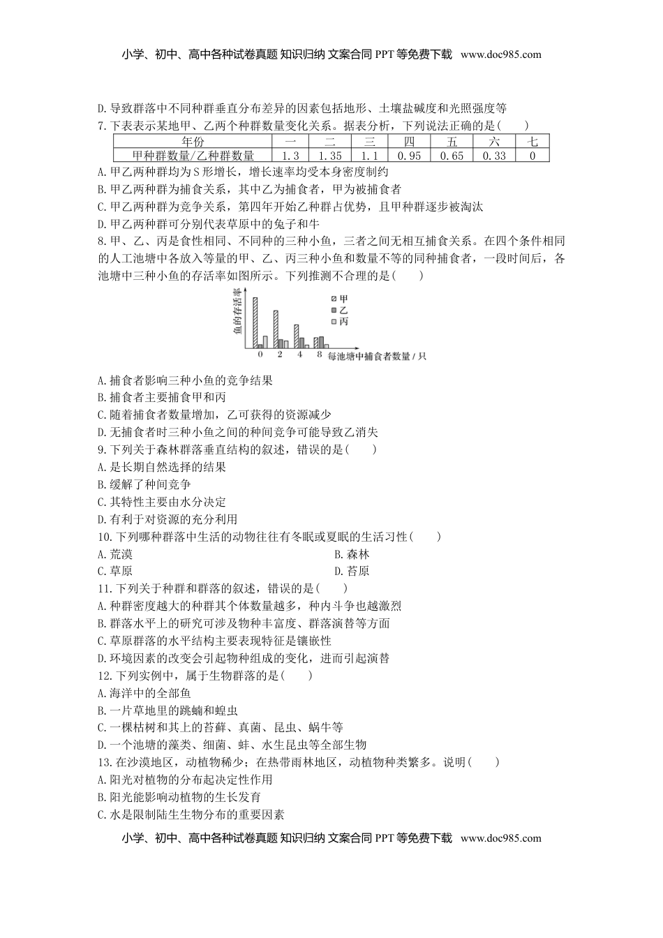 群落及其演替 单元检测卷(二) 同步练习【新教材】人教版（2019）高中生物选择性必修2.doc